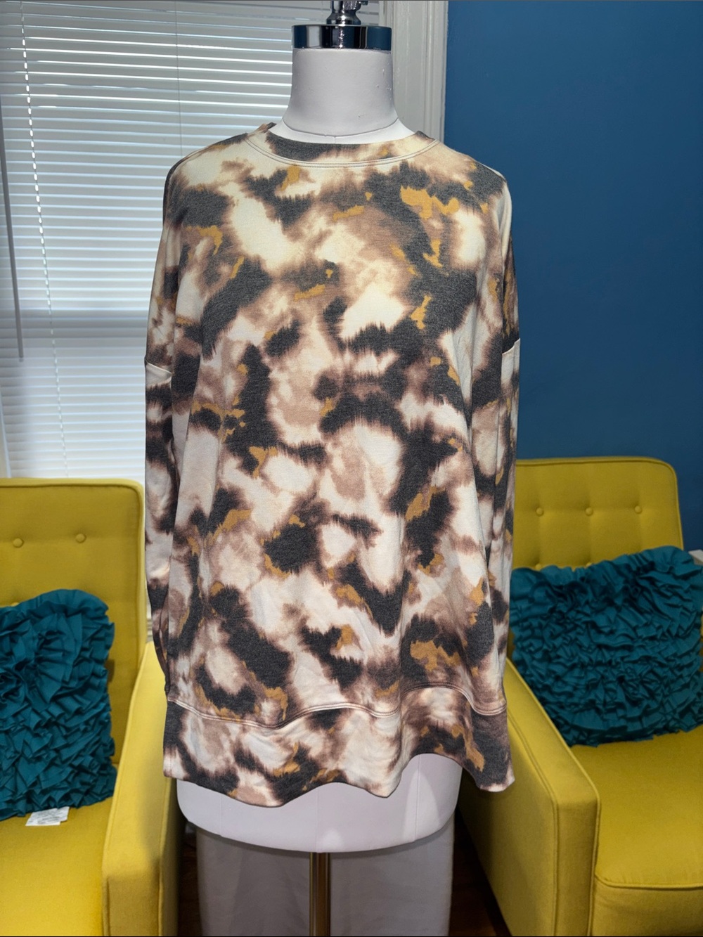 Tie-Dye Crewneck Sweater - Brown & Cream